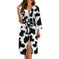 thumbnail image 1 of Yuyamidu Cow Print 3/4 Sleeve Bathrobe for Women Kimono Robe Loose Sleepwear for Pregnancy Soft Long Spa Robe Size L Lightweight Mid-Calf Length Nightgown Pjs, 1 of 7