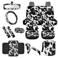 thumbnail image 1 of Yuyamidu Cow Print Car Seat Cover Full Set of 14 Cute Steering Wheel Cover Seatbelt Pads Auto Armrest Cover Trash Bin Rearview Mirror Cover Handbrake Cover Set Coasters for Van SUV Sedan, 1 of 7