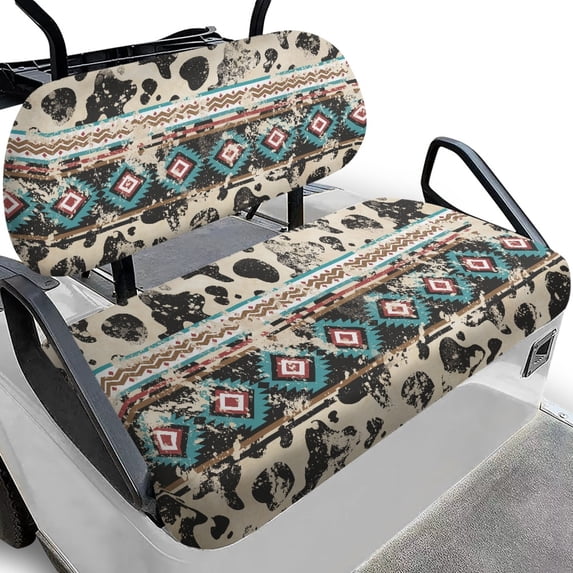 Yuyamidu Cow Print Golf Cart Seat Covers Western Aztec Backrest Bottom Seat Cover Lightweight Golf Cart Seat Cushions Universal Club Car Seat Covers, 2 Pack