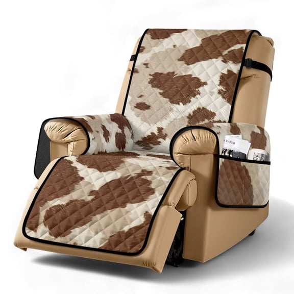 Yuyamidu Cow Print Recliner Chair Cover Sofa Slipcover Waterproof Stretch Reclining Cover with Pockets Washable Recliner Chair Protector for Living Room Gift for Friends