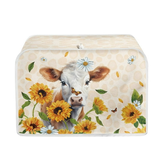 Yuyamidu Cow Toaster Cover 4 Slice Wide Slot Sunflower Daisy Bread Maker Dust Cover Spill-Proof Kitchen Broiler Appliance Organizer Holder, Microwave Oven Cover