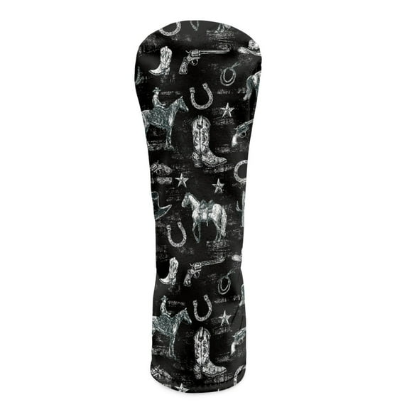 Yuyamidu Cowboy Theme Golf Club Head Covers Western Style Golf Club Cover for Driver Fairway Woods Hybrids PU Leather Golf Accessory, Black