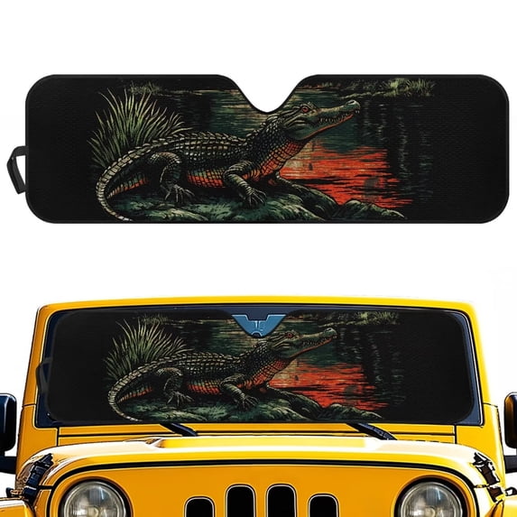 Yuyamidu Crocodile Windshield Sun Shade for Jeep Wrangler JL 2/4 Door, Fashion Front Window Sun Visor Blocks for UV and Heat, 1pc