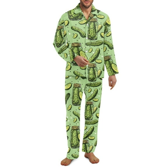 Yuyamidu Cucumber Button Down Pajamas for Men Long Sleeve Loungewear Set Plus Size 4XL Sleepwear Men's Pajama Pants Sets of 2 Casual Home Daily Wear Clothes, Green