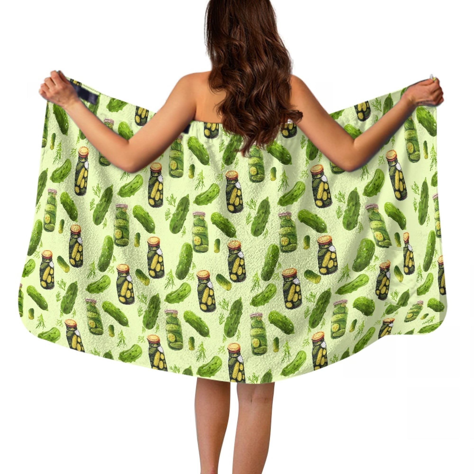 Yuyamidu Cucumber Shower Wrap for Women Size M Green Towel Wrap with Pocket Female Bath Wrap Towels Swimming Pool Bath Towels Mid Length Shower Wrap Robe