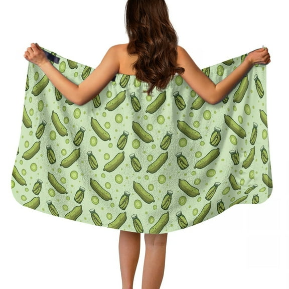 Yuyamidu Cucumber Wrap Towel for Women Stretchy Bath Wrap Large Knee Length Bath Towels Size M Green Spa Beach Pool Towels Wrap Terry Cloth Bathing Towel with Pocket
