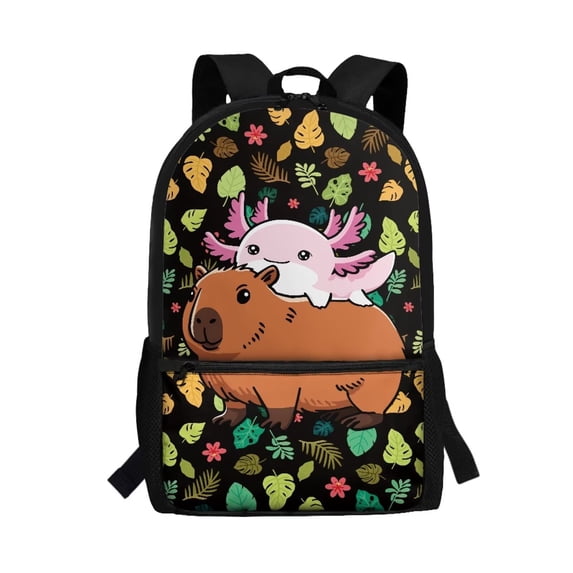 Yuyamidu Cute Axolotl Backpack for Girls 6-8 Capybara Primary School Bookbag Kids Book Bag Children School Bags Student Backpacks Teen Kids Shoulder Bag with Front Pocket