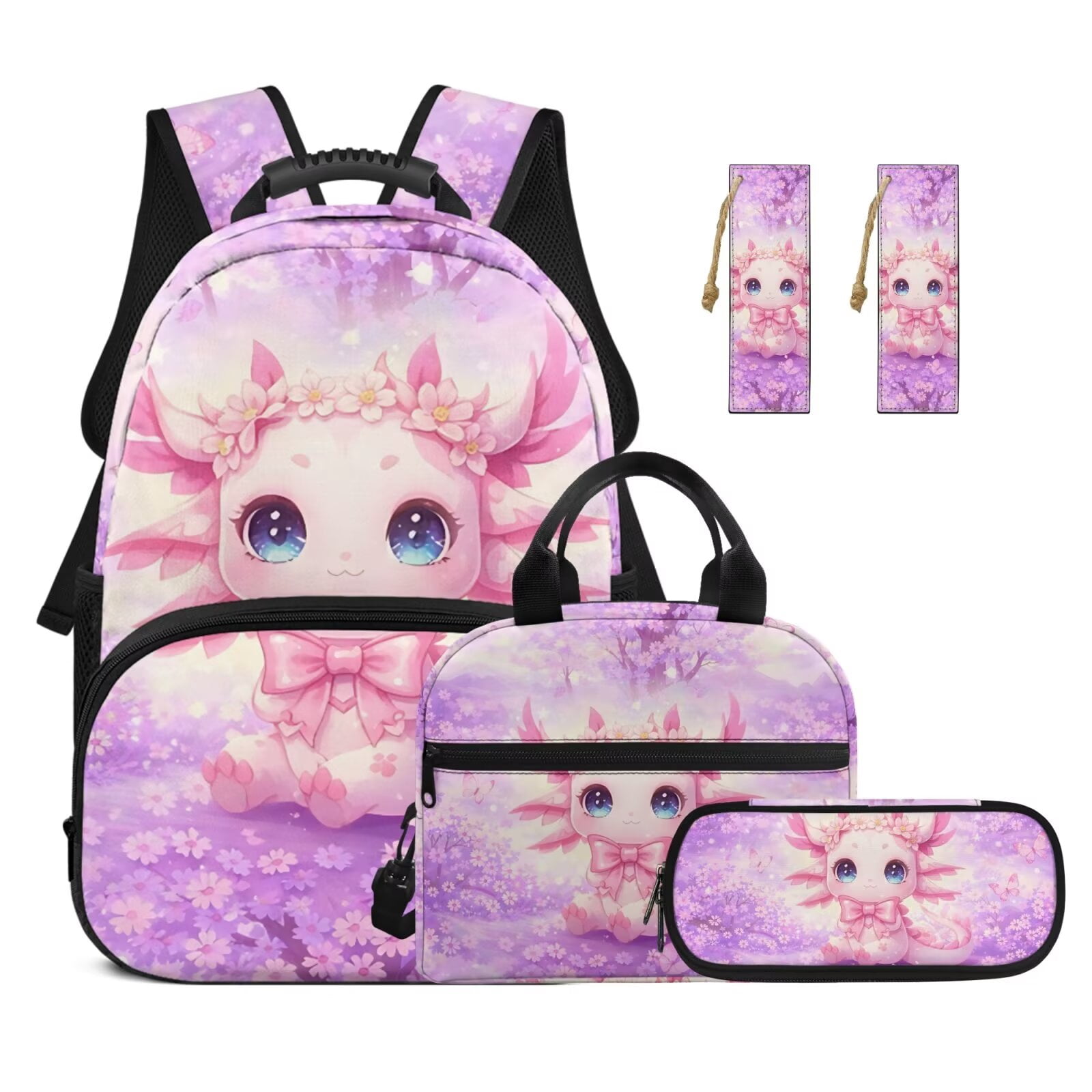 Yuyamidu Adorable Axolotl Backpack with Lunch Box for Girls Book
