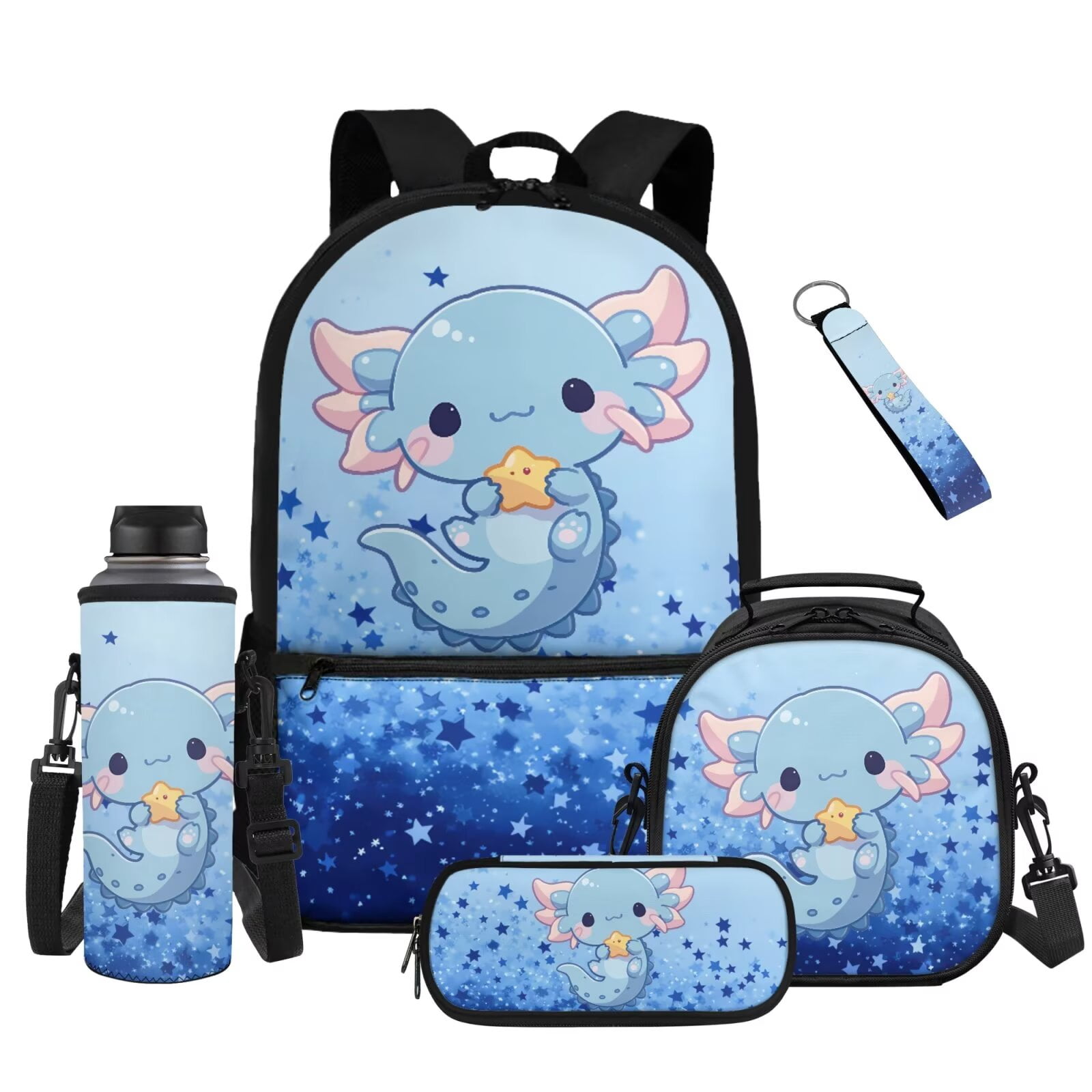 Yuyamidu Kawaii Axolotl Backpack with Lunch Box for Girls 6-8, 17