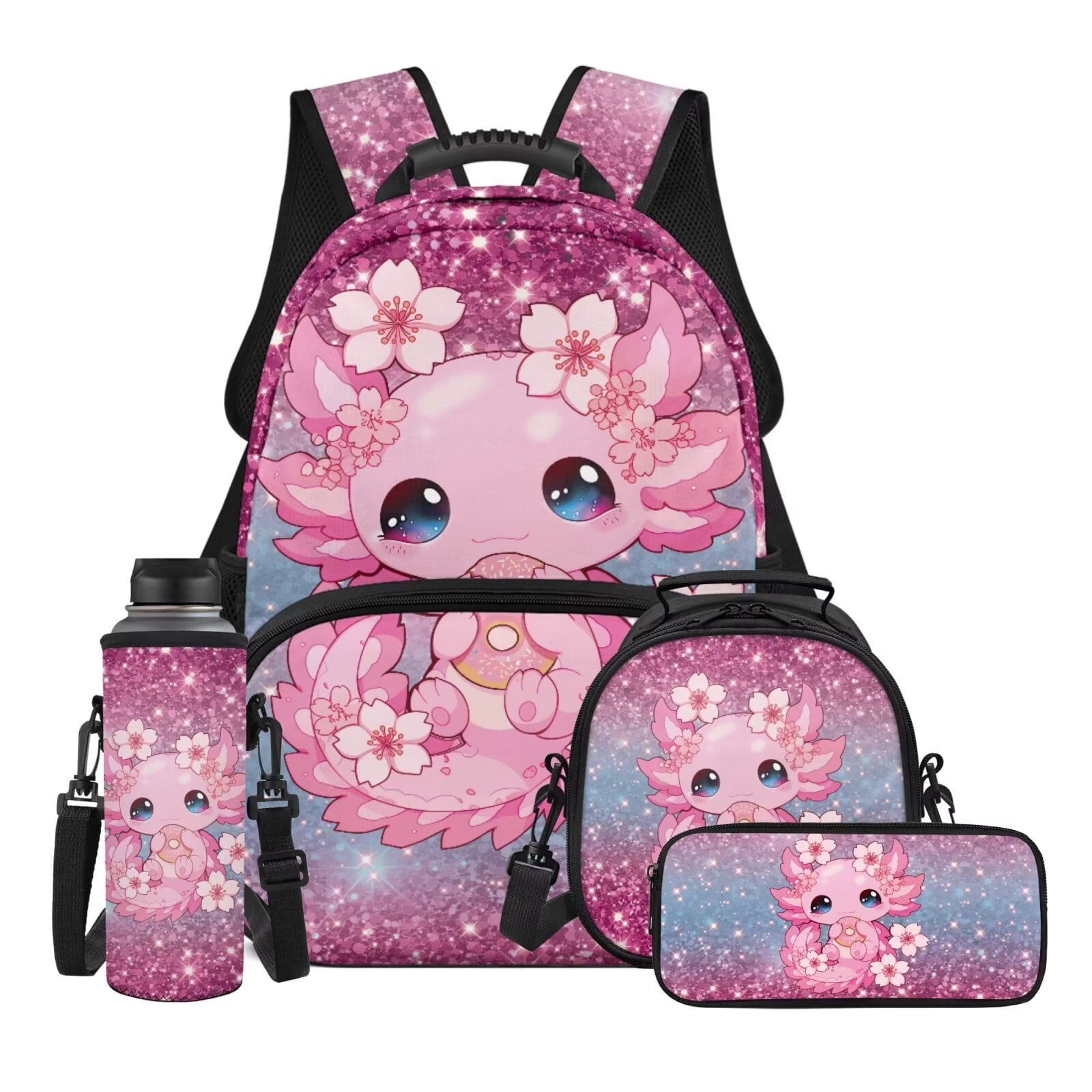 Yuyamidu Axolotl Backpack and Lunchbox for School Cute Schoolbags