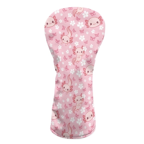 Yuyamidu Cute Axolotl Golf Headcovers PU Leather Golf Club Head Covers Cherry Blossom Driver Fairway Wood Hybrid Golf Head Cover, Pink