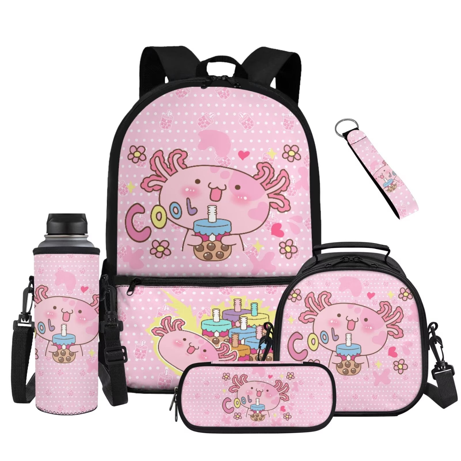 Yuyamidu Kawaii Axolotl Backpack with Lunch Box for Girls 6-8, 17