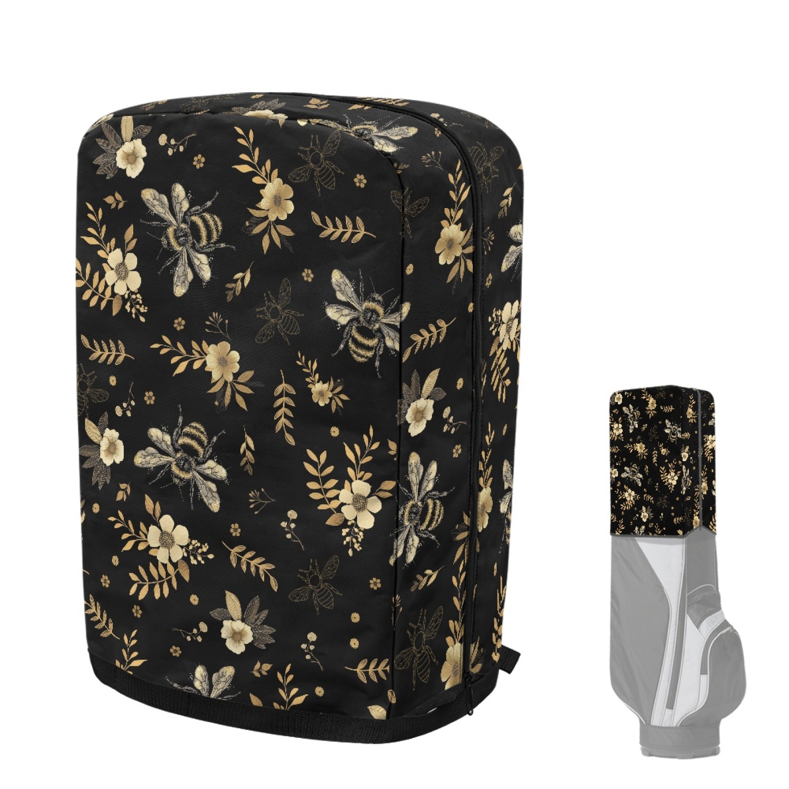Yuyamidu Cute Bee Golf Bag Cover Flowers Hood Golf Bag Umbrella for Clubs with Snap Button One Size Fit Most Stand Bags, Dust and Sun Protection