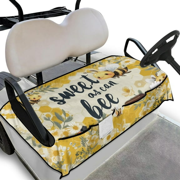 Yuyamidu Cute Bee Golf Cart Seat Covers for 2-Seat Golf Cart, Daisy Golf Cart Seat Towel Blanket for Club Car Travel Sports Accessories Decor, Yellow