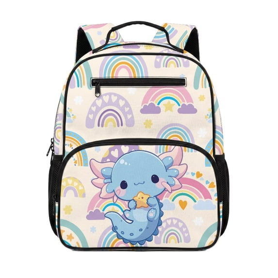 Yuyamidu Cute Blue Axolotl Preschool Toddler Backpack for Boys Girls, 13.5 Inch Kids School Bag with Padded Shoulder Straps and Multi-Pocket Design for Daycare