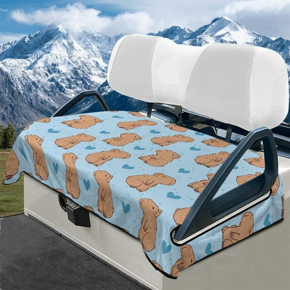 Yuyamidu Cute Capybara Golf Cart Seat Covers Blue Heart Golf Cart Seat Towel Blanket for 2-Person Seats Club Car Comfortable Flannel Golf Cart Accessories