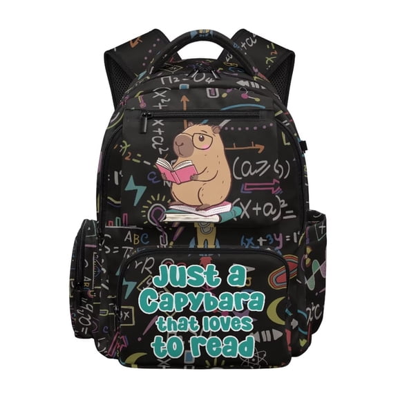 Yuyamidu Cute Capybara Print Kids Backpack for School Boys Girls 1st-4th Grade, 17 Inch Lightweight Waterproof Multi-Pocket Bookbag with Padded Shoulder Straps, Math Lover Gifts for Students
