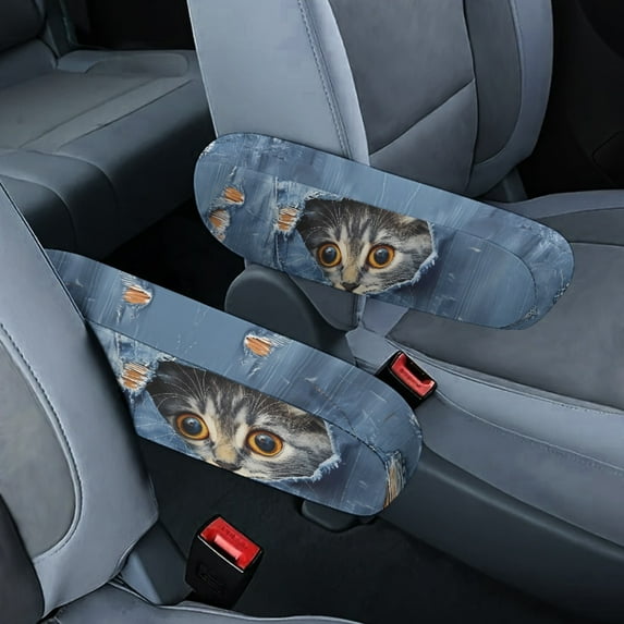 Yuyamidu Cute Cat Armrest Cover for Car Van Sedan Cowboy Vehicle Front Seat Arm Rest Decorative Protector Easy to Install Auto Interior Accessories, Blue