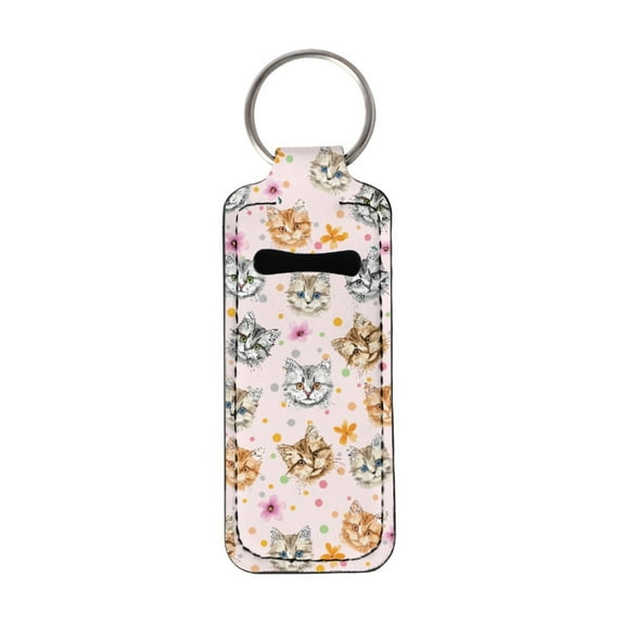 Yuyamidu Cute Cat Chapstick Holder Keychain Sleeve Neoprene Lipstick Case with Ring for Women Novelty Chapstick Decorative Pouch Accessories Portable Pocket Lip Gloss Tube Holder
