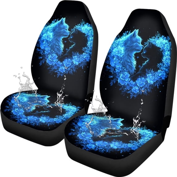 Yuyamidu Cute Cat Front Car Seat Covers Blue Flowers Automotive Seats Cover Fit for Most of SUV, Sedan, Truck Waterproof Bucket Seat Cover Auto Interior Sets