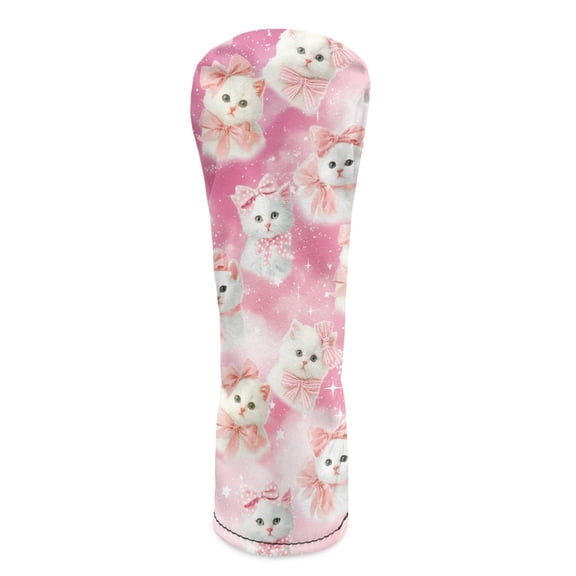 Yuyamidu Cute Cat Golf Club Head Covers for Women Pink Bow Driver Fairway Wood Hybrid Golf Head Cover, Waterproof PU Leather