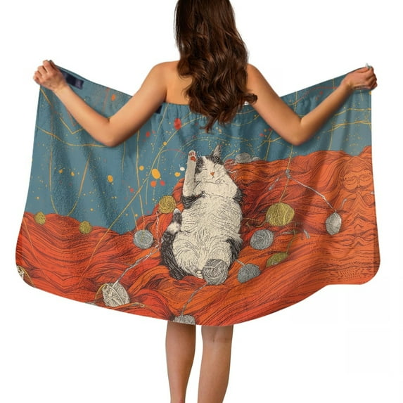Yuyamidu Cute Cat Towel Body Wrap for Women Lightweight Shower Towel Wrap with Pocket Reusable Bath Wrap Towel for Ladies Spa Wrap Robe Size XL Bathroom Bath Towels