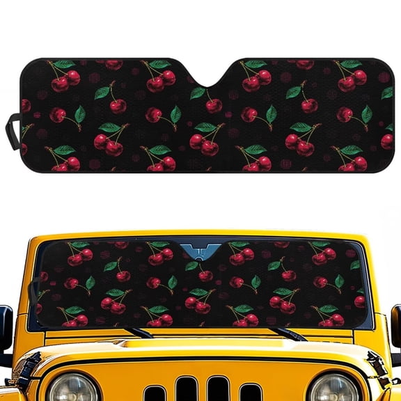 Yuyamidu Cute Cherry Windshield Sun Shade Compatible with Jeep Wrangler JK JL Windshield Shade Heat Shield Women Windshield Cover