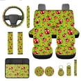 thumbnail image 1 of Yuyamidu Cute Colorful Ladybug Car Seat Cover Set with Steering Wheel Cover Green Seat Belt Strap Pads Cup Holder Armrest Cover Pad Lip Balm Holder Keychain, 13 PCS Set, 1 of 6