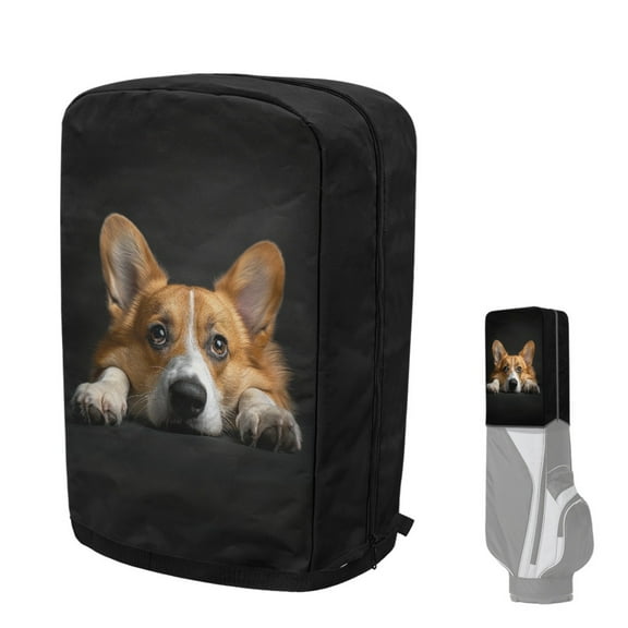 Yuyamidu Cute Corgi Golf Bag Rain Cover Fashion Golf Bag Hood Cover with Adjustable Straps Easy to Use All Weather Protection, Black