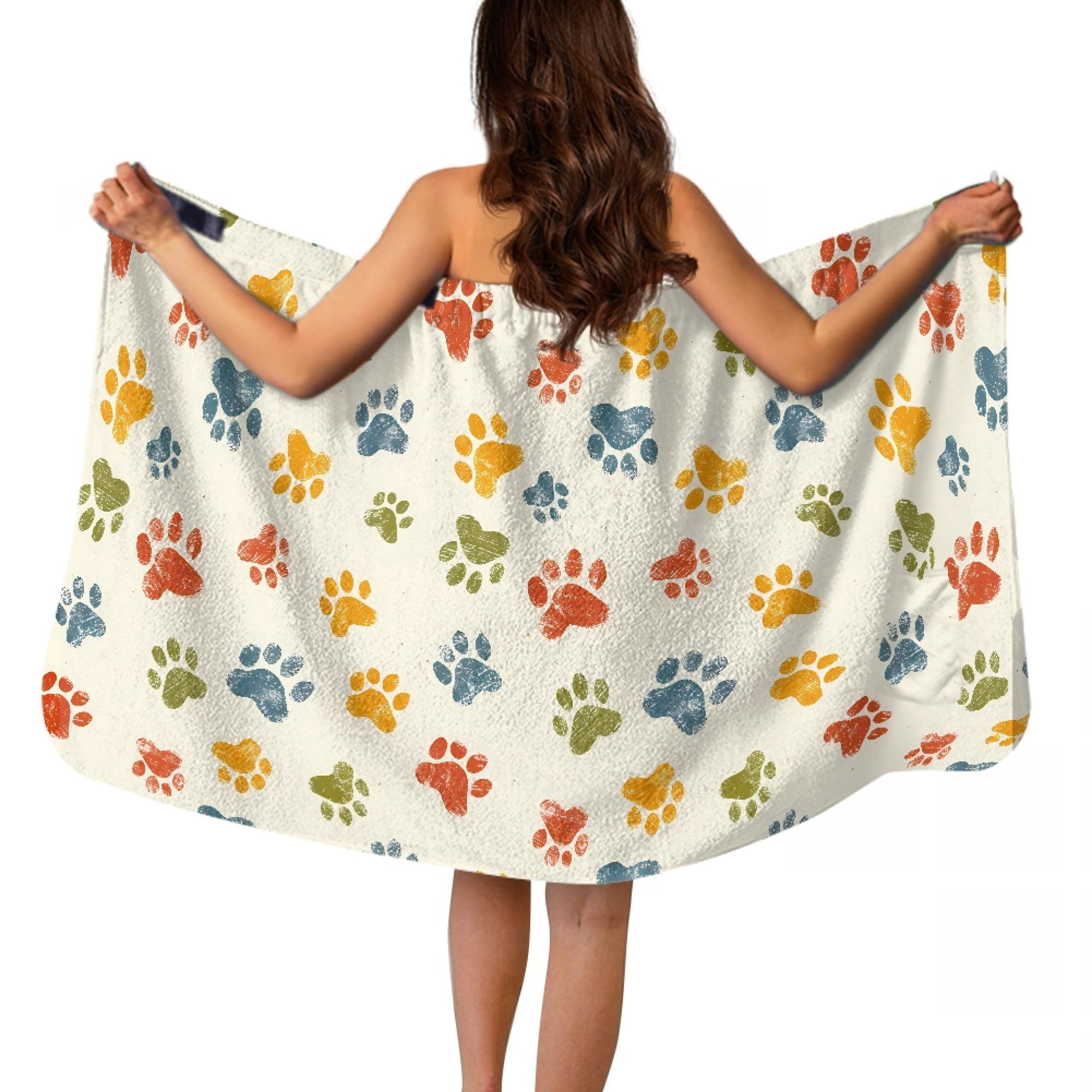 Yuyamidu Cute Dog Paw Bath Wrap Towels for Women Multipurpose Body Wrap Towel Breathable Bath Towels Soft Bathing Towel for Shower Spa Wrap Towel Size XL