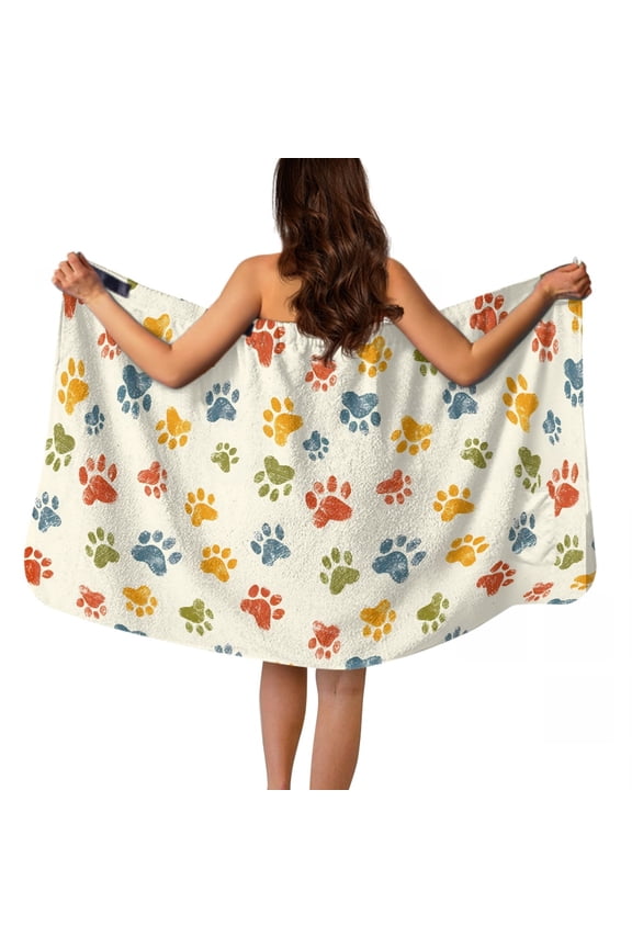 Cute Dog Paw Bath Wrap Towels for Women Multipurpose Body Wrap Towel Breathable Bath Towels Soft Bathing Towel for Shower Spa Wrap Towel Size XL