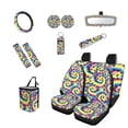 thumbnail image 1 of Yuyamidu Cute Dog Paw Car Seat Covers Full Set with Steering Wheel Cover Seat Belt Strap Cover Tie Dye Garbage Bag Rearview Mirror Protective Cover Cup Coasters Keychain 13 Pcs, 1 of 7