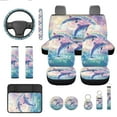 thumbnail image 1 of Yuyamidu Cute Dolphin Car Seat Covers Full Set of 13 Rainbow Steering Wheel Cover Seat Belt Pads Armrest Cover Cup Holders Keychain Auto Interior Accessories, 1 of 6