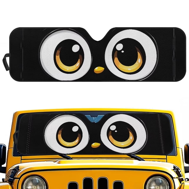 Yuyamidu Cute Eyes Windshield Sun Shade for Jeep Wrangler JK JKU JL JLU, Black Window Sun Visor for UV Rays & Heat Protection