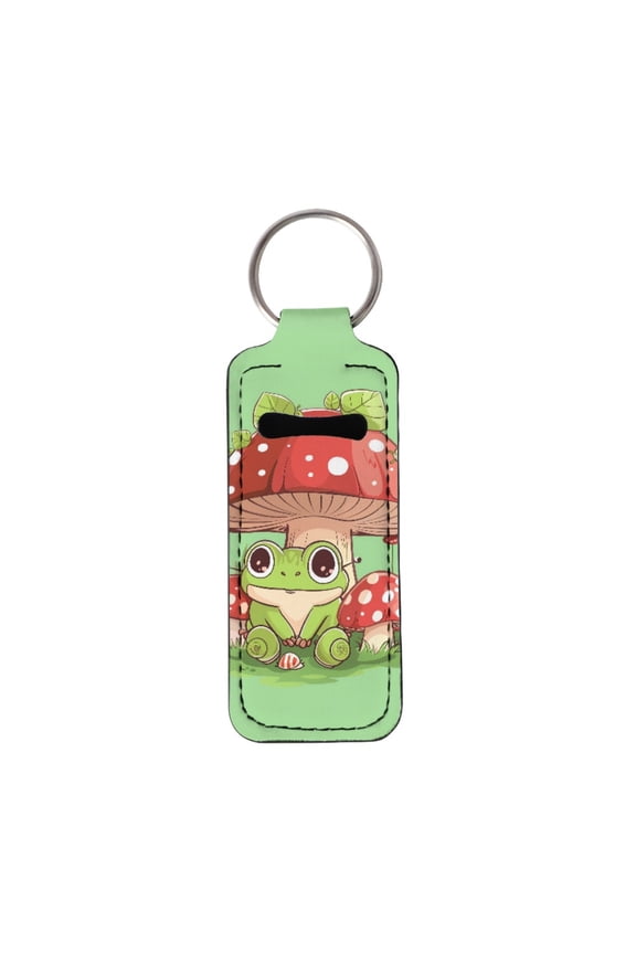 Cute Frog Chapstick Holder Keychain for Women Girls Mushroom Chapstick Lip Balm Lip Gloss Lipstick Holder Keychains Keep from Scratched and Dust, Green