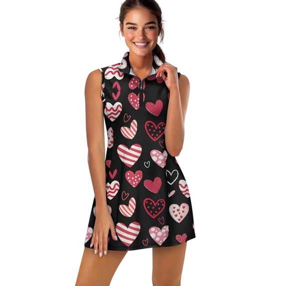 Yuyamidu Cute Heart Love Prints Tennis Golf Dress for Women Valentine's Day Slim Fit Summer Clothes Size XS Sleeveless Womens Athletic Clothing Sets with Built-in Shorts