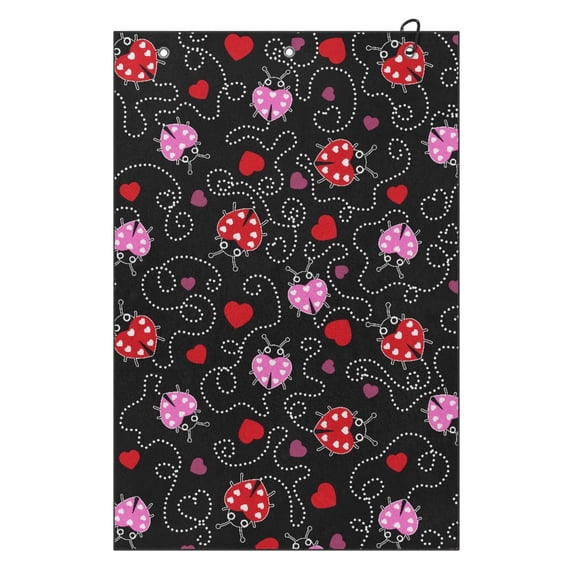 Yuyamidu Cute Ladybug Golf Towel, Large Size Golf Cleaning Towel, Absorbent Heart Towels for Golf Bags, Carts and Clubs, Easy-Clean