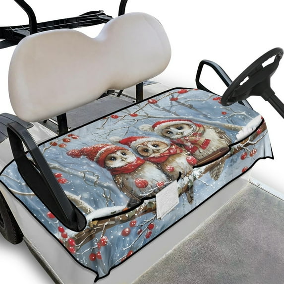 Yuyamidu Cute Owl Golf Cart Seat Cover Christmas Travel Sports Golf Cart Covers for 2-Person Seats Club Soft Golf Cart Rear Seat Cover with Pockets Car Golf Cart Accessories