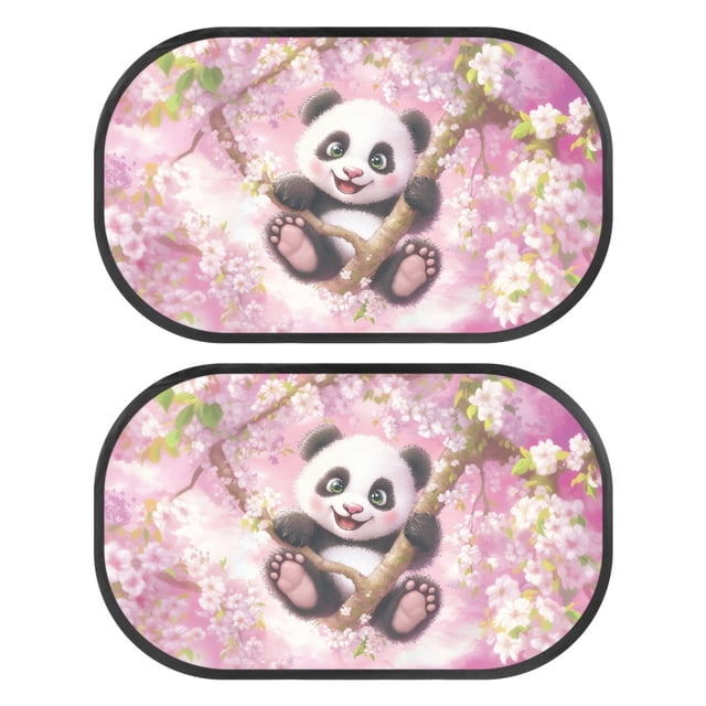 Yuyamidu Cute Panda Rear Window Sun Shade for Car Summer Car Rear Side Window Shade Pink Flower Sun Shade Blocker 2 Pack Cute Sunshade for SUV Van Auto Accessories
