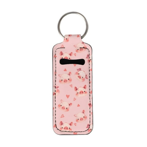 Yuyamidu Cute Pig Chapstick Holder Keychain for Women Lightweight Lipstick Sleeve Pouch Portable Lip Gloss Holder Heart Lip Balm Holder Keyring for Lipstick, Pink