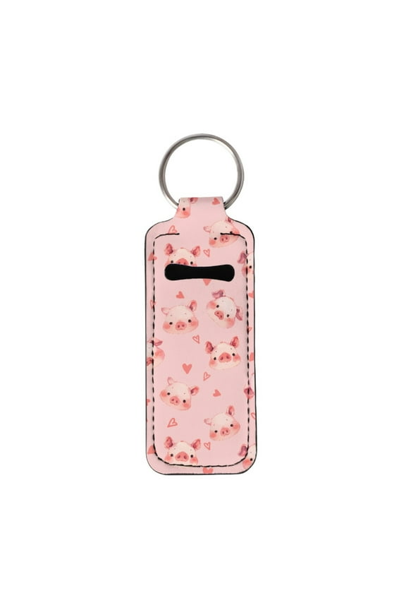 Cute Pig Chapstick Holder Keychain for Women Lightweight Lipstick Sleeve Pouch Portable Lip Gloss Holder Heart Lip Balm Holder Keyring for Lipstick, Pink