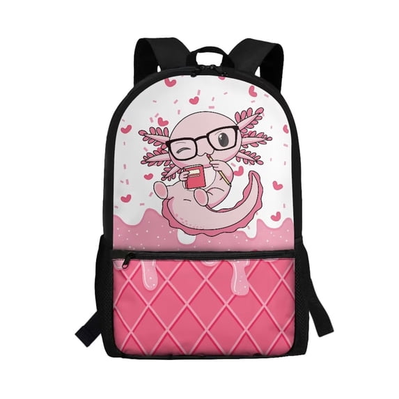 Yuyamidu Cute Pink Axolotl School Backpack for Girls, Lightweight Student Daypack with Multi Pockets for Elementary Class, Travel & Daily Use