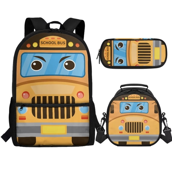 Yuyamidu Cute School Bus School Backpack Set 3Pcs with Lunch Box Pencil Case Girls Backpacks Ages 6-18 Portable Lunch Bag Multifunctional Pencil Case Gift for Girls Boys
