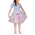 thumbnail image 1 of Yuyamidu Cute Short Sleeve Cat Dress Girls Holiday Party Skater Dress for Kids Age 5-6 Novelty Graphic A Line Midi Dresses Fashion Bling One-Shoulder Princess Dress, 1 of 6