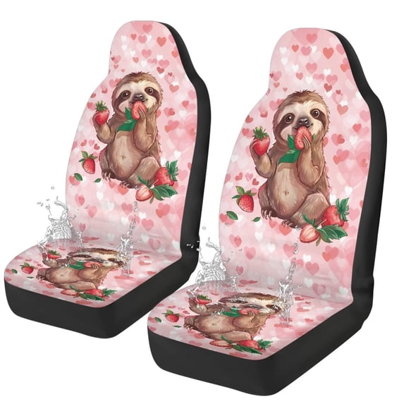 Yuyamidu Cute Sloth Car Seat Covers Waterproof Front Seat Covers Strawberry Automobile Front Seat Cover Easy to Install Car Interior Automotive Universal Fit Most Cars, Pink