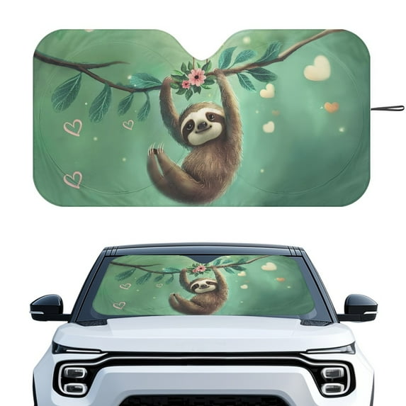 Yuyamidu Cute Sloth Car Sun Shade Green Auto Sun Visor Vehicle Accessories for Big Sedan SUV Van Large Automotive Front Windshield Sunshade Keeps Out UV Rays