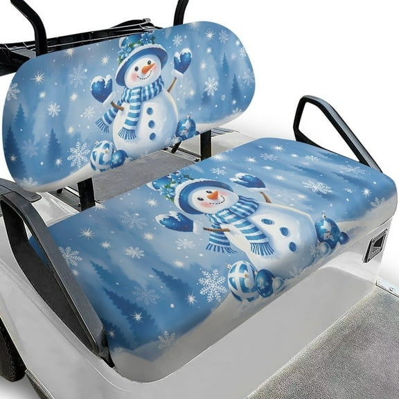 Yuyamidu Cute Snowman Golf Cart Seat Cover Set Blue Christmas Club Car Seat Covers Soft Polyester Front Seat Covers Easy to Install Universal Fit