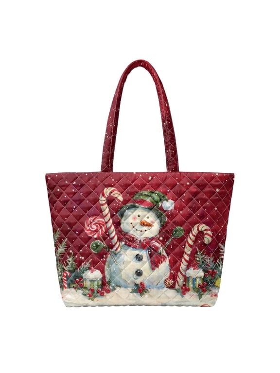 Cute Snowman Quilted Tote Bag for Women Shoulder Bag Christmas Work Tote Bag Large Capacity, Spacious Storage, Lightweight Design, for Daily Shopping