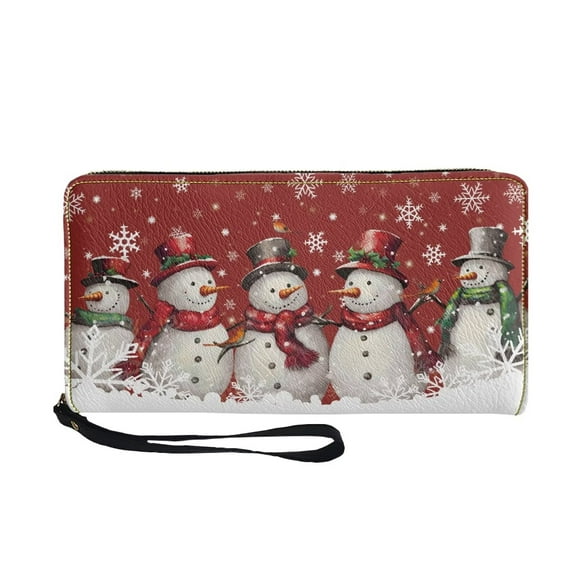 Yuyamidu Cute Snowman Wallet Women Christmas Zip Around Coin Card Bag Lady PU Leather Purse Shopping Travel Pouch Clutch, Large Capacity
