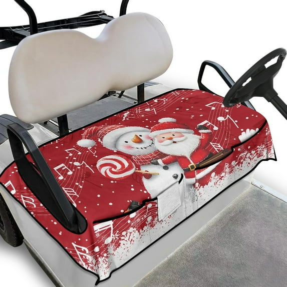 Yuyamidu Cute Snwoman Golf Cart Seat Covers with Pockets, Santa Claus Golf Seat Covers for Cart for 2-Person Seats Cute Club Car Golf Cart Accessories, Christmas
